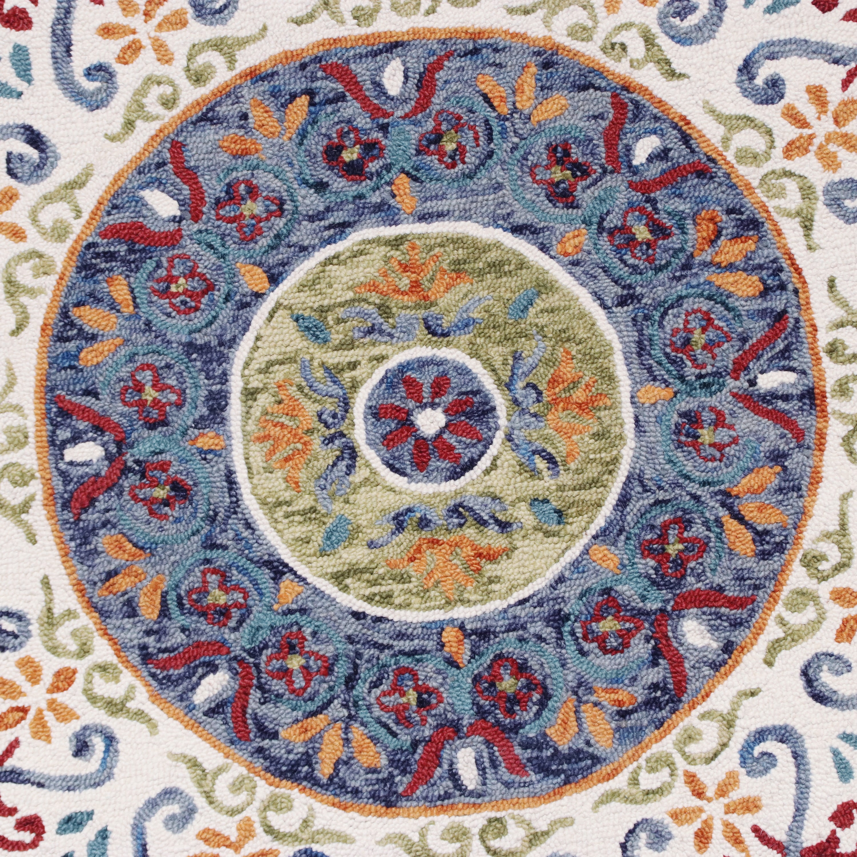 Ox Bay Talia 4' Round White/Blue Floral Wool Indoor Area Rug