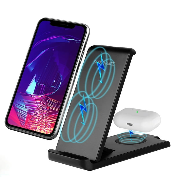 2 In 1 Wireless Charger w Fast Qi Wireless Charger Stand Adjustable And Foldable Wireless Charging Dock Compatible With Iphone 12 11 Xr Xs X 8 Airpods Samsung Galaxy S S10 Note Galaxy Buds Walmart Com Walmart Com
