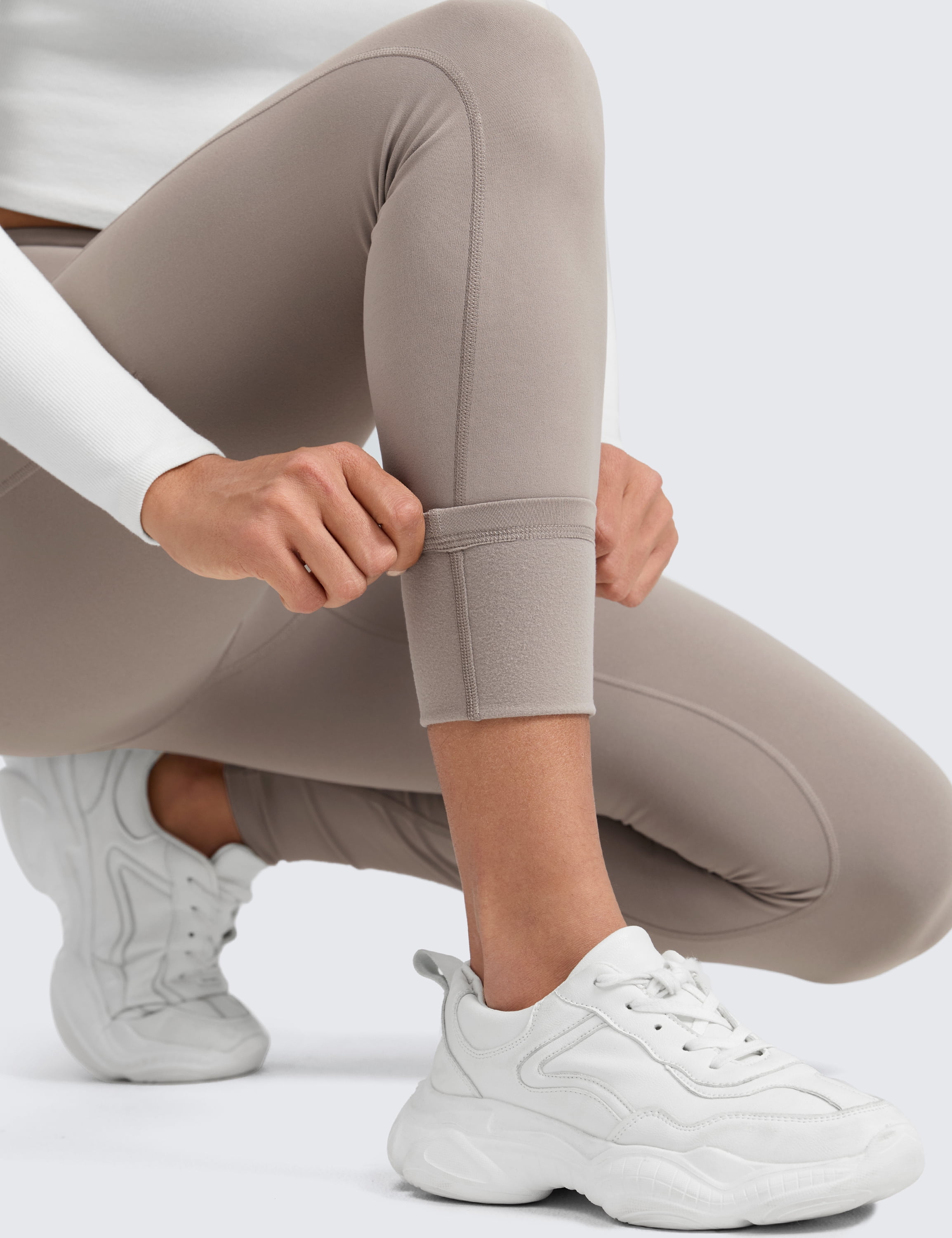 CRZ YOGA Water-Resistant Fleece Athletic Leggings Pockets 28" Thermal Hiking Casual Workout Womens Pants