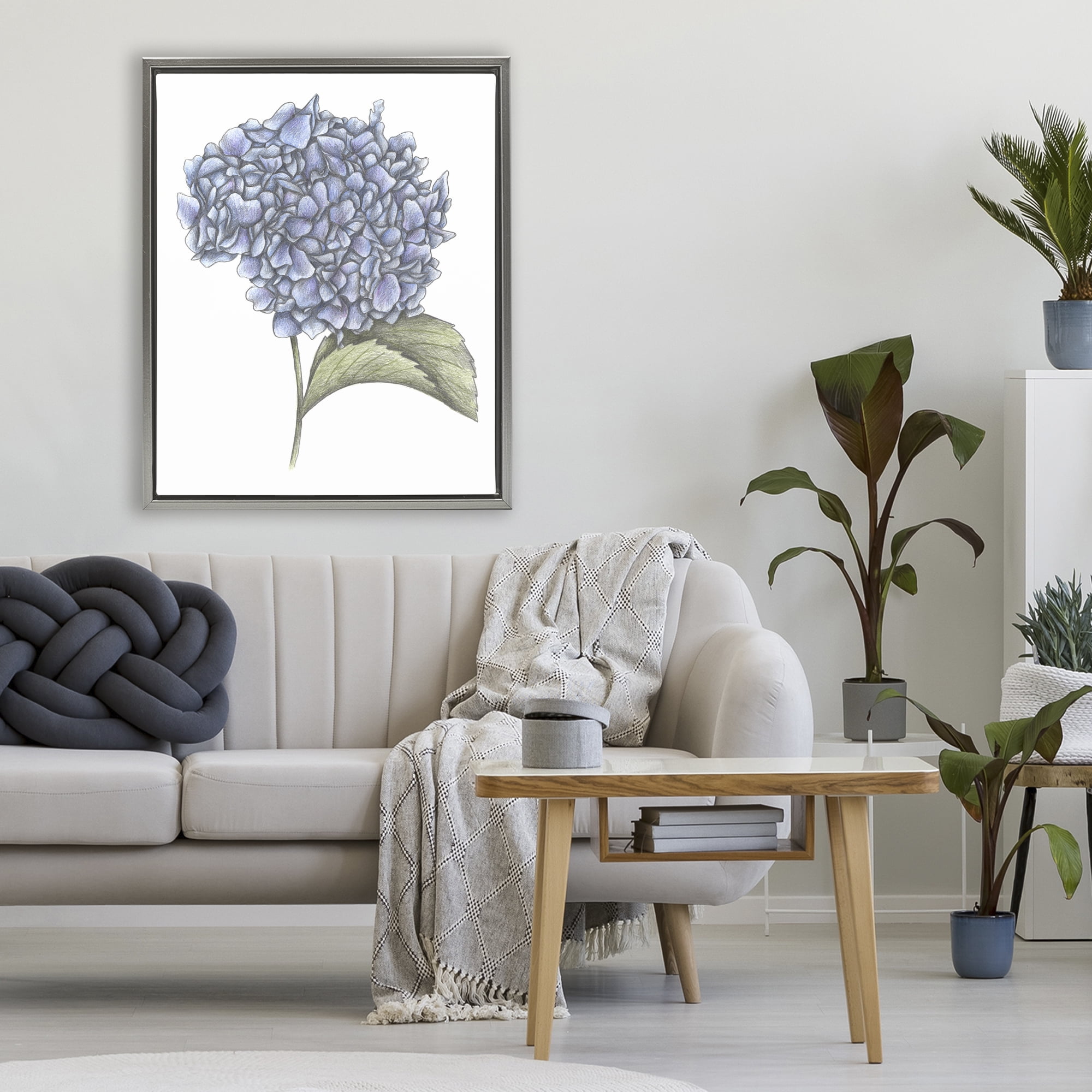 Hydrangea Sketch Blossom Gray Framed Floater Canvas Wall Art, design by Cecilia Battaini