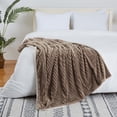 thumbnail image 3 of FariOnly Sherpa Throw Blanket Soft Cozy Fuzzy Bed Blanket, 60"x 50" Double Layer Brown Blanket for Couch, Striped Decorative Blanket for Sofa, 3 of 6