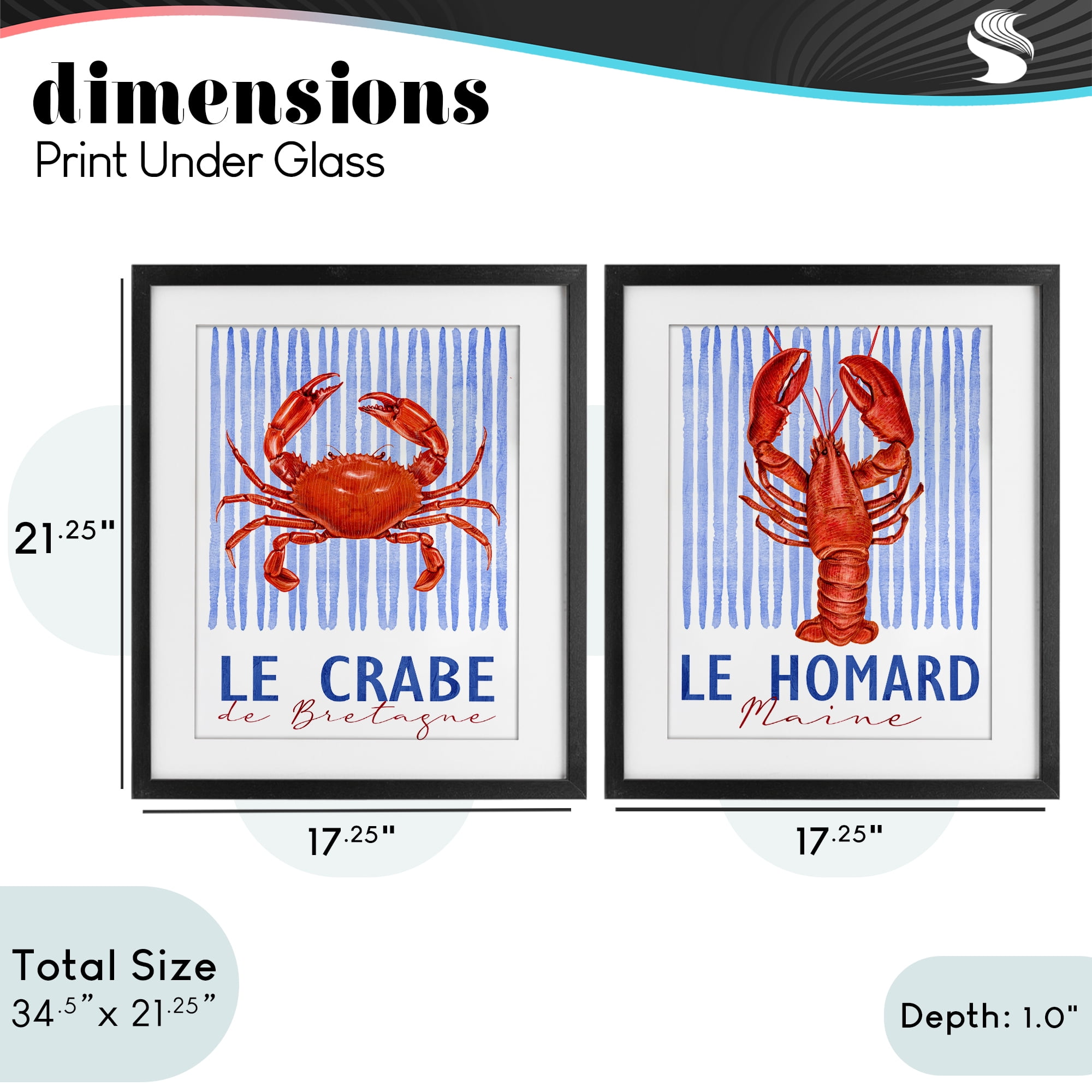 Stupell Industries Nautical Stripes Sea Creatures 2 Piece Black Framed Print Under Glass Set, design by Kim Allen