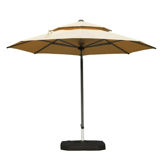 10' Adjustment Round Cantilever Umbrella with Center Pole, 360° Rotation Patio Umbrella with Sun Protection, 2-Tier Aluminum Offset Outdoor Umbrella for Backyard, Pool, Beige