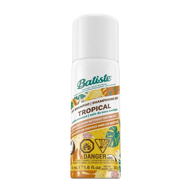 Batiste Dry Shampoo, Tropical, Travel Size, Refresh Hair and Absorb Oil Between Washes, Waterless Shampoo for Added Texture and Body, 50 ml