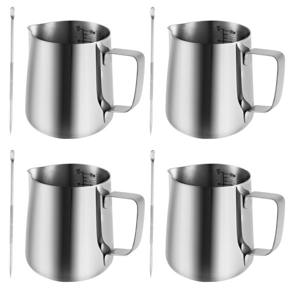 Grusce Milk Frothing Pitcher, 350ml/12oz Milk Frother Cup, Stainless Steel Jug Steaming Pitcher, Milk Coffee Cappuccino Latte Art Barista Steam Pitchers Milk Jug Cup with Decorating Pen