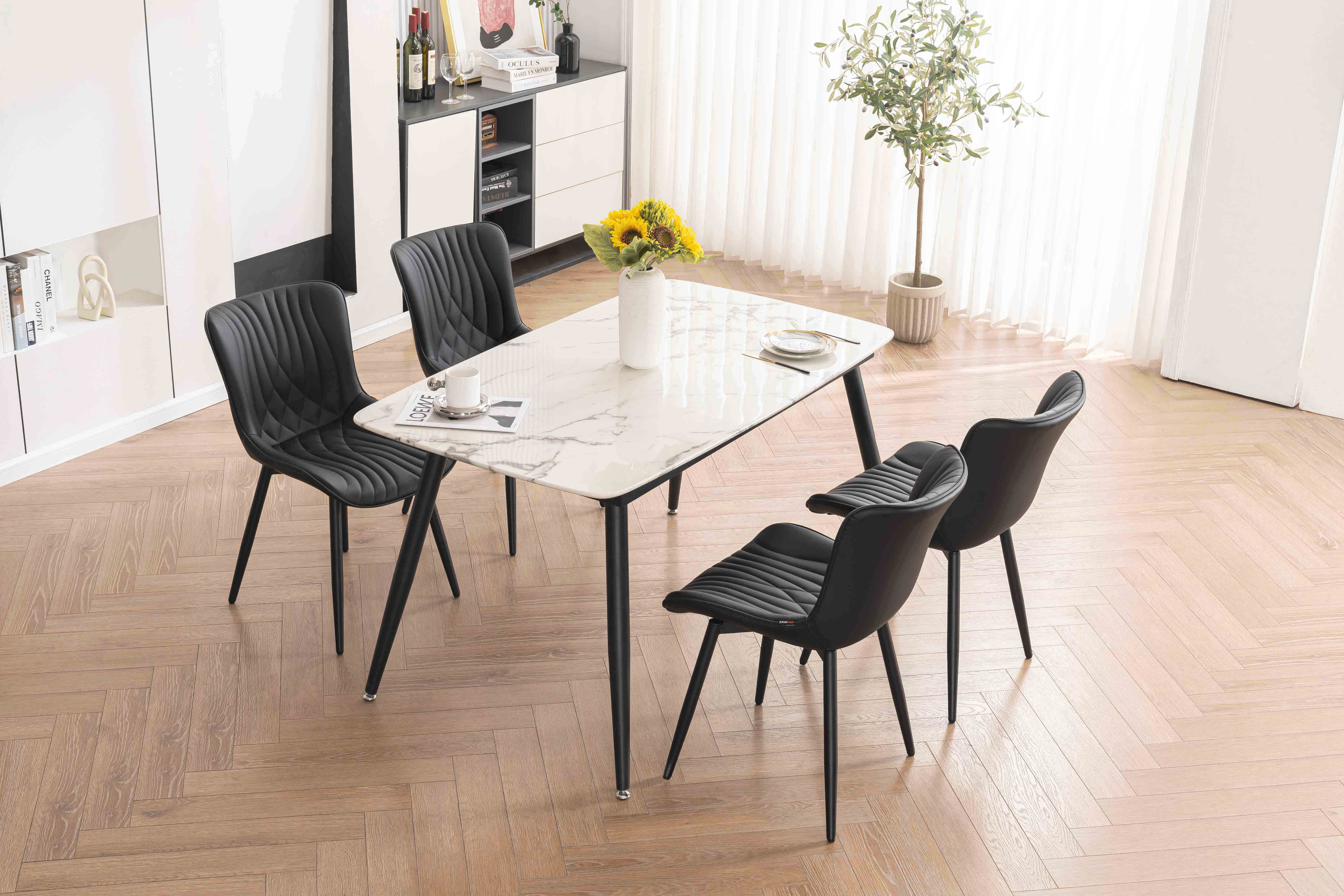 YOUNIKE Dining Chairs with Metal Legs Wing Backrest Set of 2 Upholstered Dinner Side Chair, Black