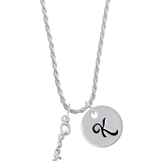Delight Jewelry Silvertone Small Coach Script Silvertone Script Initial Disc - K - Charm Necklace, 20"+3"