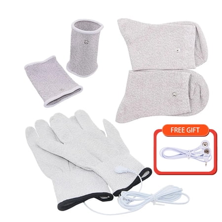 1 Set Conductive Silver Fiber TENS / EMS Electrode Treatment Gloves + Socks + Knee Pads + Cable for Meridian Acupressure Device