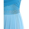 thumbnail image 5 of Oyolan Womens Rhinestone Lyrical Dance Dress Color Block Mesh Ruched Twisted Leotard Dress Dancewear Light Blue XL, 5 of 6