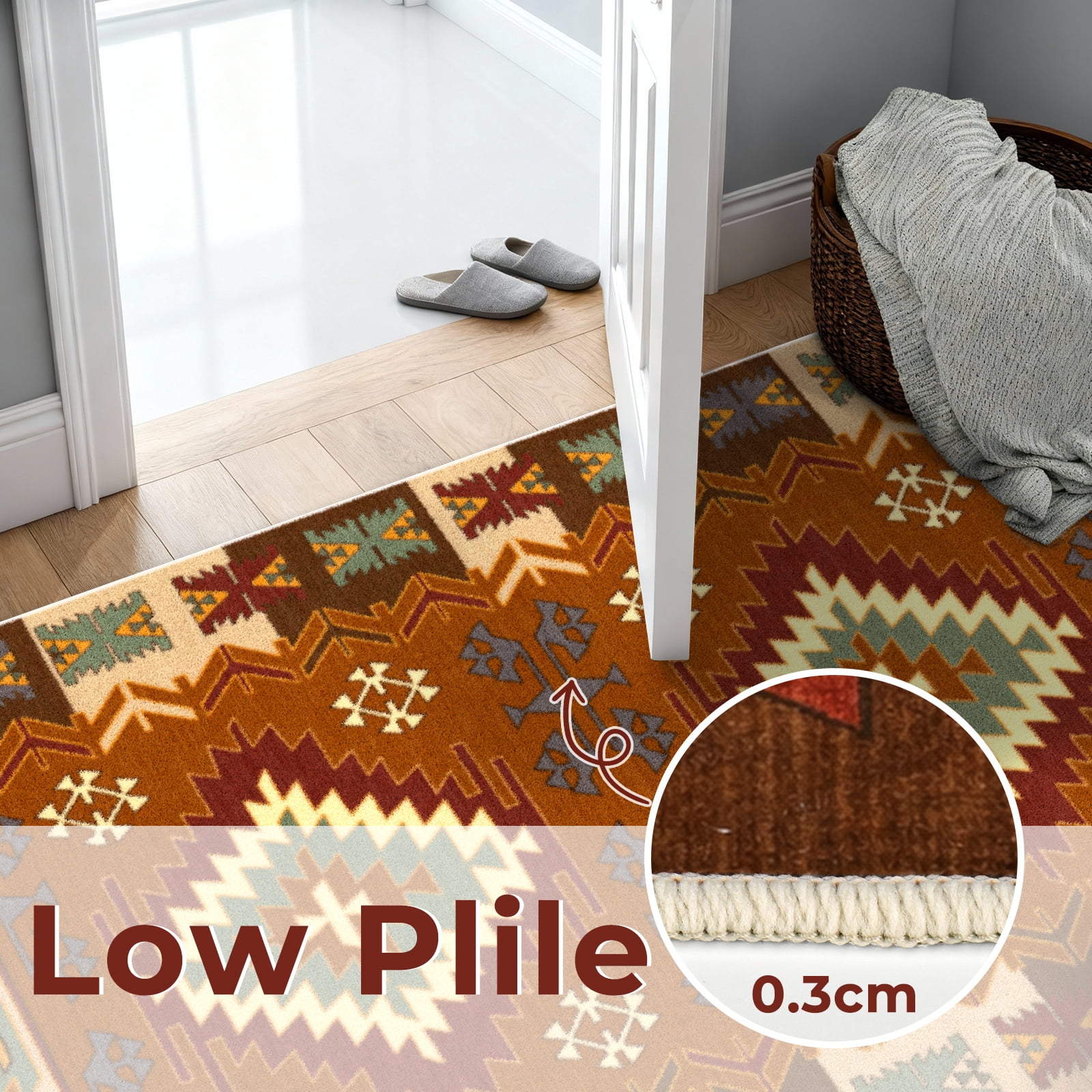 Washable Area Rug for Living Room, 4'x6' Geometric Pattern Non-Slip indoor Rug, Soft Low Pile & Stain Resistant Carpet for Bedroom, Dining Room, Kitchen, Entryway, Nursery