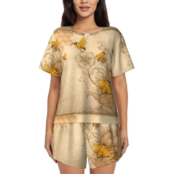 Fotbe Conjunto de Pijama Estampado para Mujer, 2 Piezas, Ropa de Dormir con Camiseta de Manga Corta y Shorts Suaves-Medium