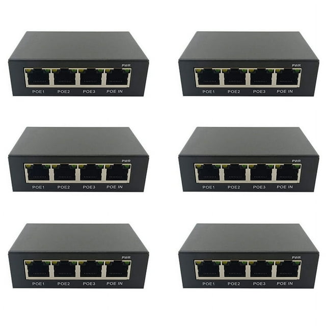 6X 4Port Gigabit POE Extender 100/1000M Network Switch Extender IEEE802.3Af/At Plug&Play for PoE Switch NVR IP Camera AP