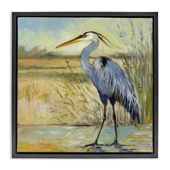 Stupell Industries Traditional Scenic Great Blue Heron Black Floating Frame Canvas Art, 18 x 18, by Susan Winget