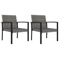 Benjara Outdoor Dining Side Chair Set of 2, Gray Poly Rattan, Black Steel