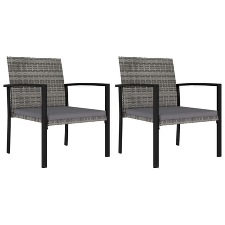 Benjara Outdoor Dining Side Chair Set of 2, Gray Poly Rattan, Black Steel