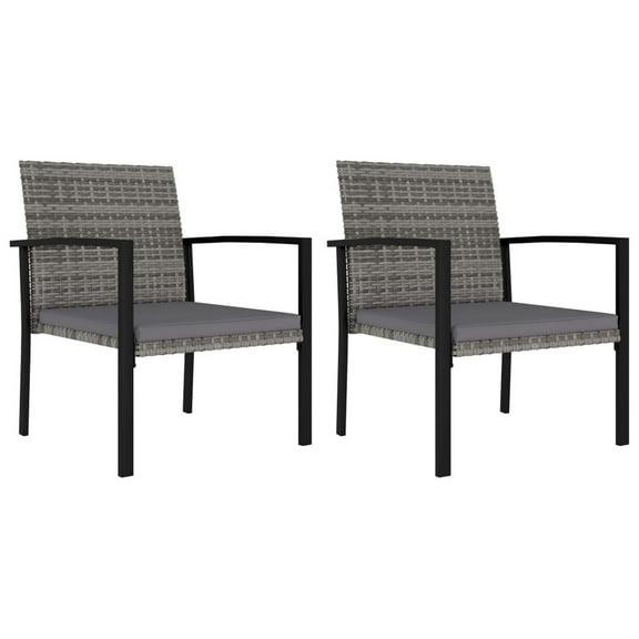 Benjara Outdoor Dining Side Chair Set of 2, Gray Poly Rattan, Black Steel