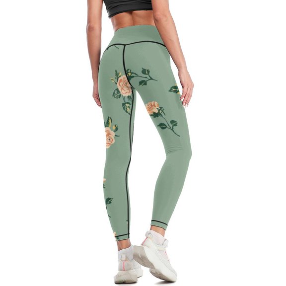 High Waisted Leggings for Women Regular & Plus - No See Through Tummy Control Cycling Workout Yoga Pants without Pockets Rose Pattern XL