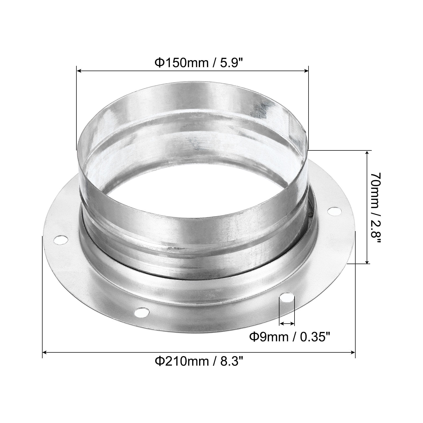 Uxcell 6" Vent Duct Connector Metal Flange Fitting Duct Air Tight Couplings Vent Extension with Flange