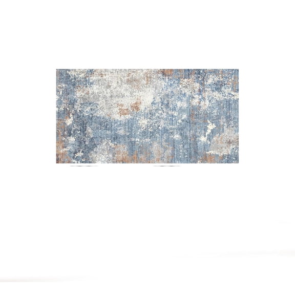 Non- Washable Kitchen Rug - Soft Wide Indoor Carpet Runners for Entryway, Hallway, Bathroom with Rubber Backing, Modern Distressed Low-Pile Thin Floor Runner (Blue Rust,3x6)