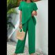 thumbnail image 5 of Conjunto de Dos Piezas de Verano para Mujer, Corta, Cuello Redondo, Pierna , Pantalón . Verde L, 5 of 8