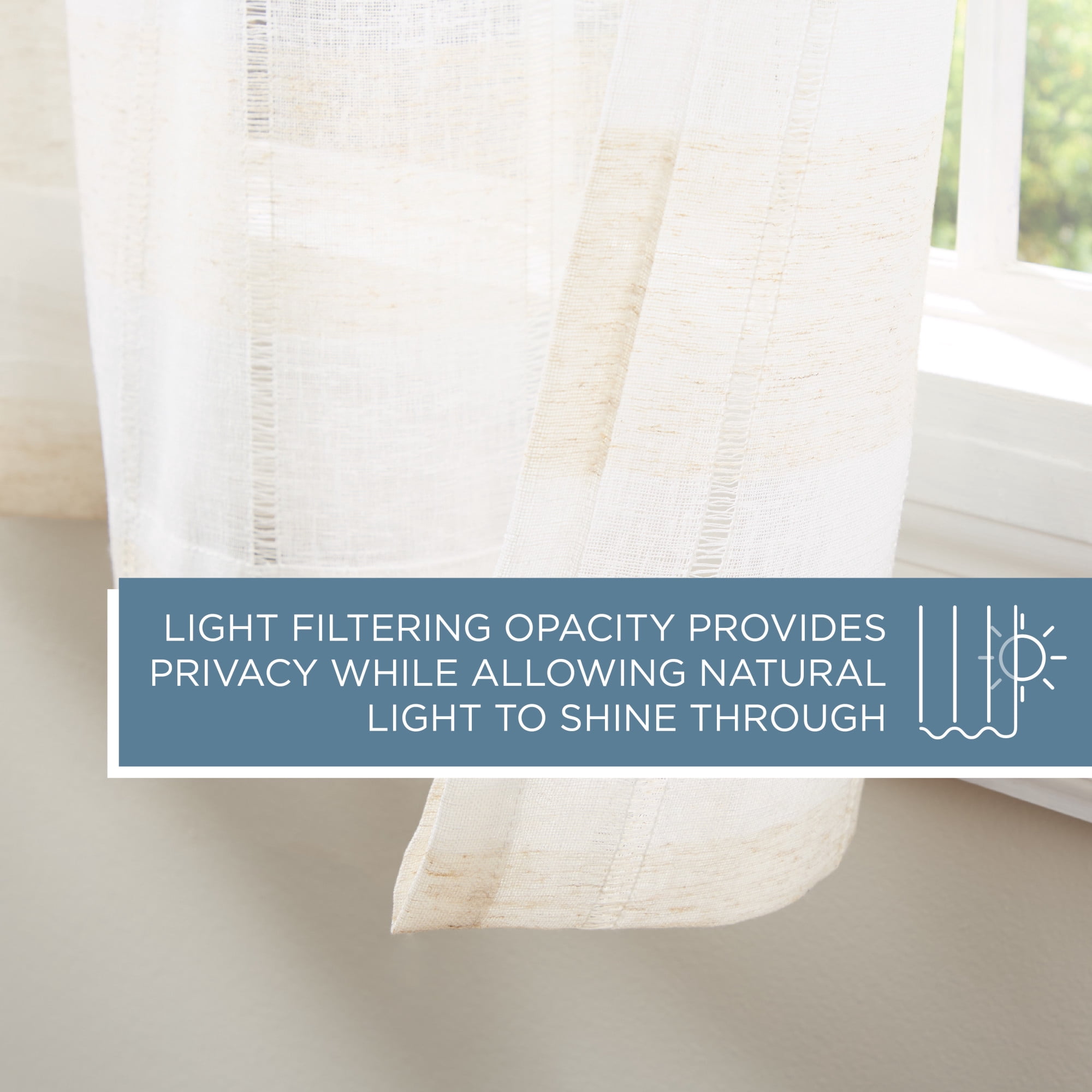 TOWN & COUNTRY BASICS Pax Semi-Sheer Stripe, Light Filtering Indoor Curtains 2-Pack Linen/White, 50"x96"