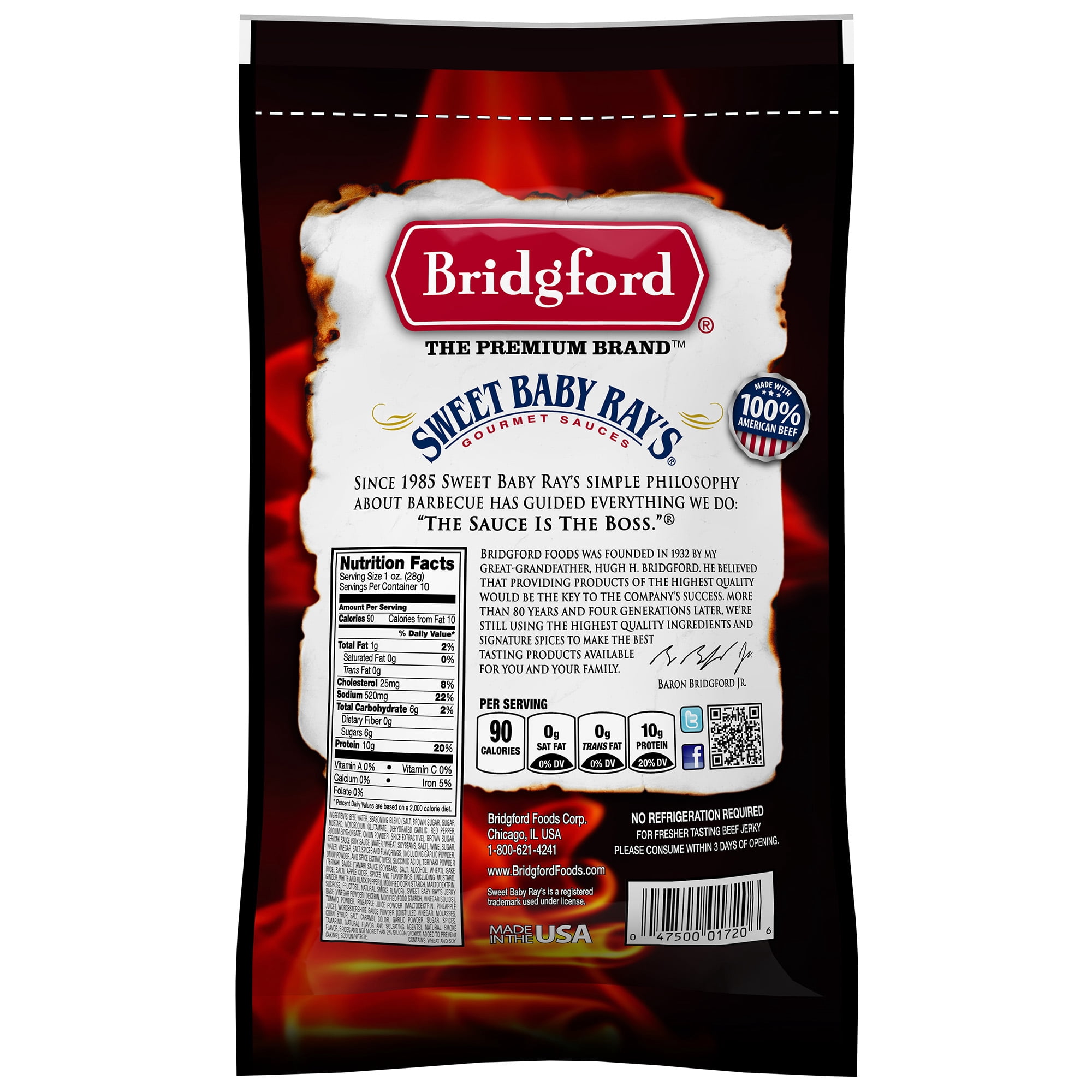 Bridgford Sweet Baby Ray’s Beef Jerky Sweet Teriyaki 10 oz Pack of 3