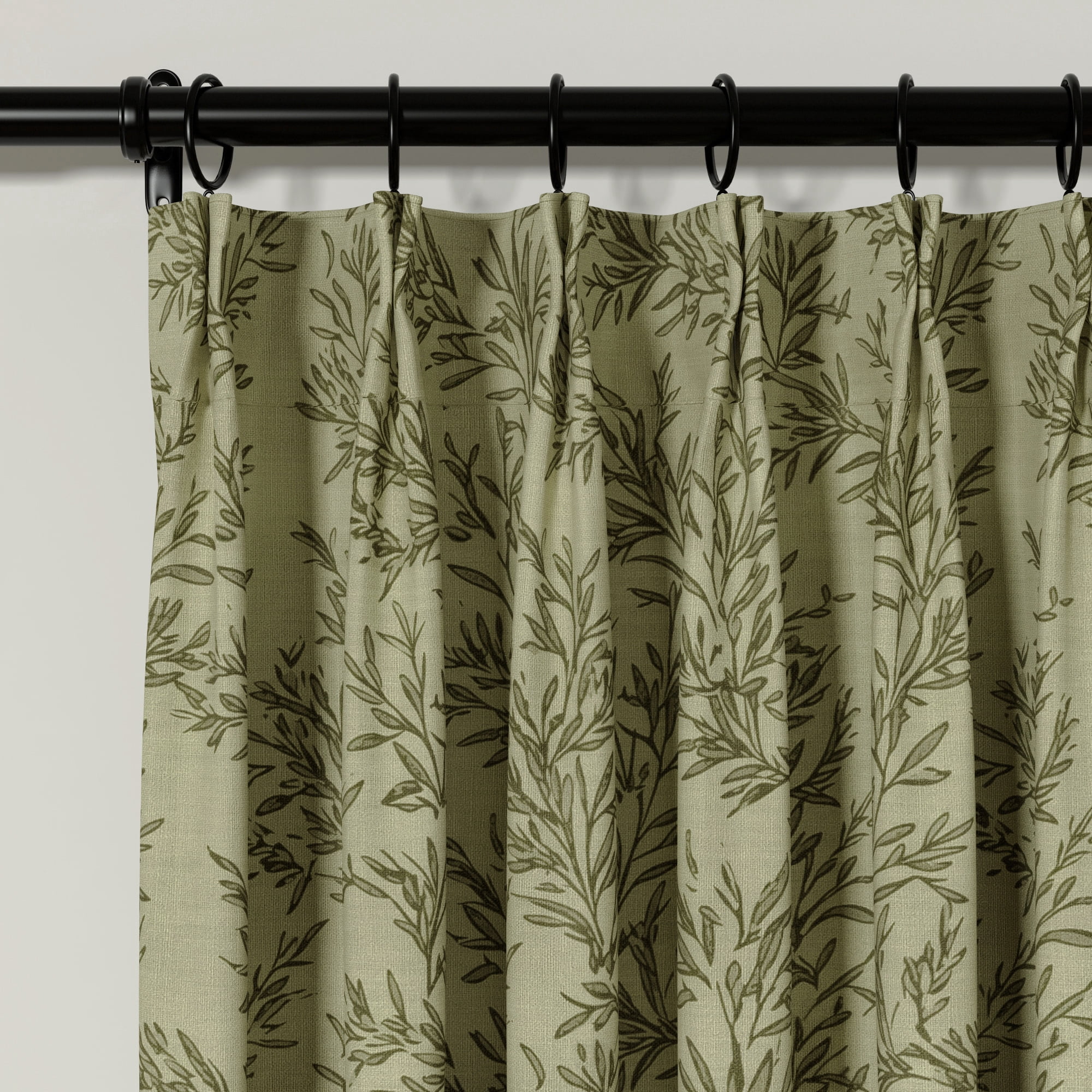 TWOPAGES Leaves Print Drape 72 X 102 Inches Long 1 Panel Pinch Pleated Linen Blend Light Filtering Curtain for Kids Room, Jade