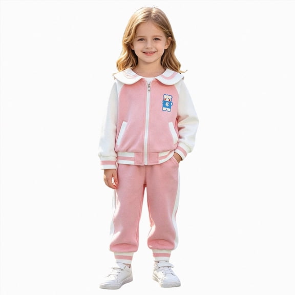TOWED22 Toddler Girls Clothes 2 Piece Fall Outfits Baby Pullover Sweatshirt & Joggers Pants Set Kids Winter Sweatsuit,Pink,2-3 Y