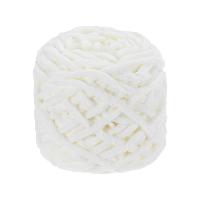 Hilo Chenille Grueso Uxcell, Hilo Bulky Suave y Esponjoso para Crochet, Hilo de Terciopelo Suave para Mantitas de Suéter y Tejido a Mano Blanco Lechoso