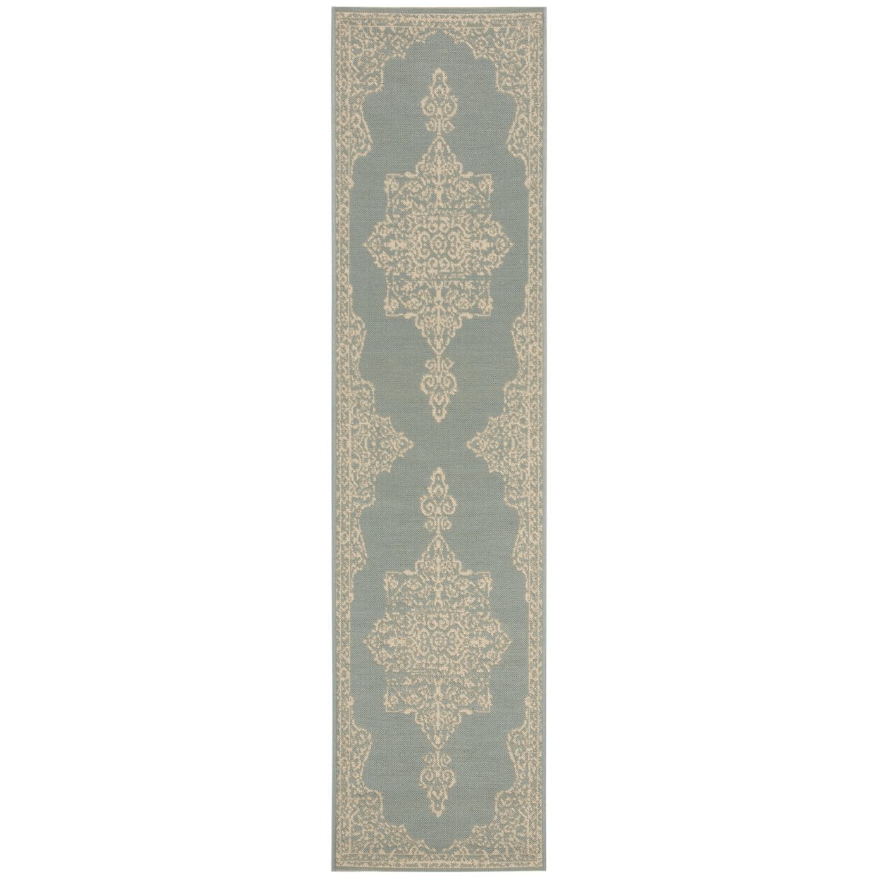 SAFAVIEH Beach House Janine Medallion Indoor/Outdoor Area Rug, Cream/Aqua, 6'7" x 9'2"