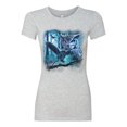 thumbnail image 2 of Wild Bobby, Owl Flying at Nihght In Front of the Moon Animal Lover Womens Slim Fit Junior Tee, Heather Grey, Small, 2 of 3