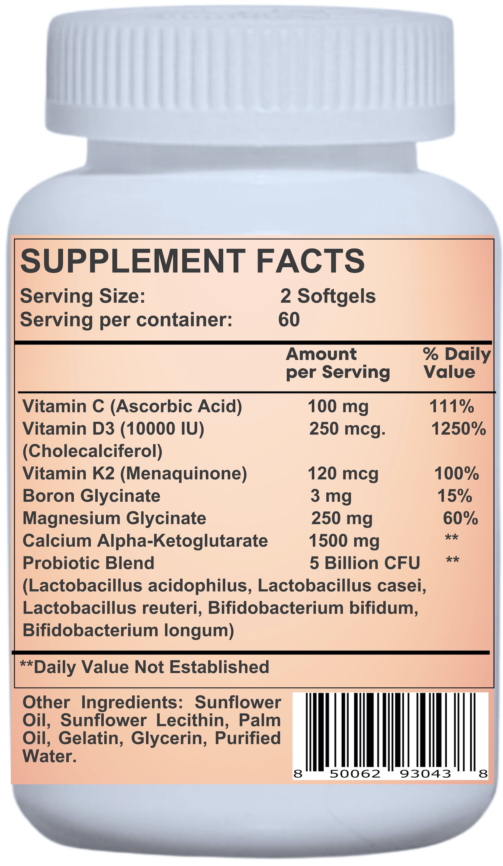Nikoni Liposomal Calcium AKG Supplement with Vitamins D3, K2, Magnesium & Probiotics Supports Bone and Joint Health 480 Softgels