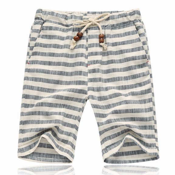 Gamivast Linen Shorts for Men Striped High Waisted Lightweight Elastic Waist Shorts with Pockets Relaxed Fit Drawstring Lounge Bermuda Beach Shorts Vacation Casual Summer Bottoms Gray L