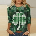 thumbnail image 1 of successthop St Patricks Day Shirts Womens Green Plaid Oversized Plus Size Crewneck Shirts 3/4 Sleeve Lightweight Outfits, 1 of 4
