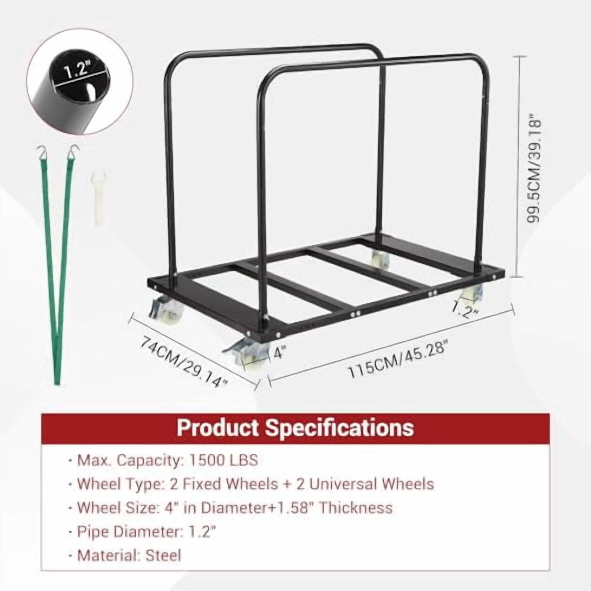 TEQIN Folding Table Dolly, Heavy Duty Table Cart with Swivel Wheels,1500lbs  Drywall Cart,Chair Desk Trolley for Garage, Home, Office, Utility Tool Wagon for Handling Lumber, Mattress