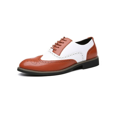 

Wazshop Mens Flats Lace Up Dress Shoes Color Block Brogues Comfort Wingtips Business Shoe Men Formal Non Slip Brown White 8