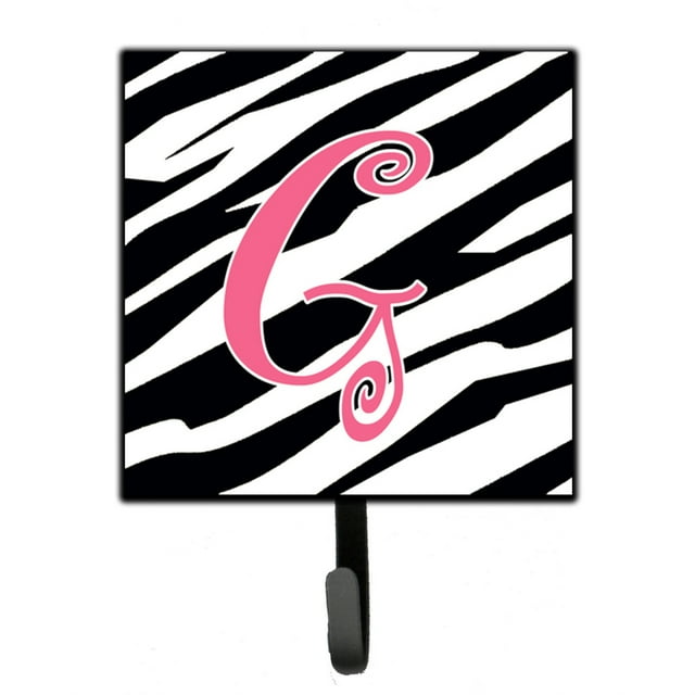 "Treasures CJ1037-GSH4 Letra G Inicial Monogram-Zebra Stripe y Pink Leash Holder o Key Hook, Small, Multicolor" Caroline's Treasures CJ1037-GSH4