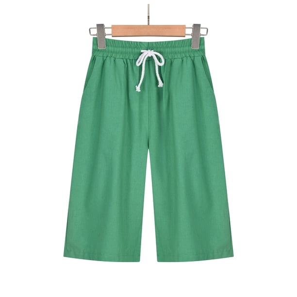 ICHUANYI Clearance Women's Summer Color Five Points Cotton Linen Pants Casual Pants(Green, XL) ICHUANYI WER2023081001503