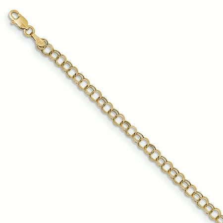 10K Yellow Gold Hollow 4 MM Double Charm Bracelet, 7"