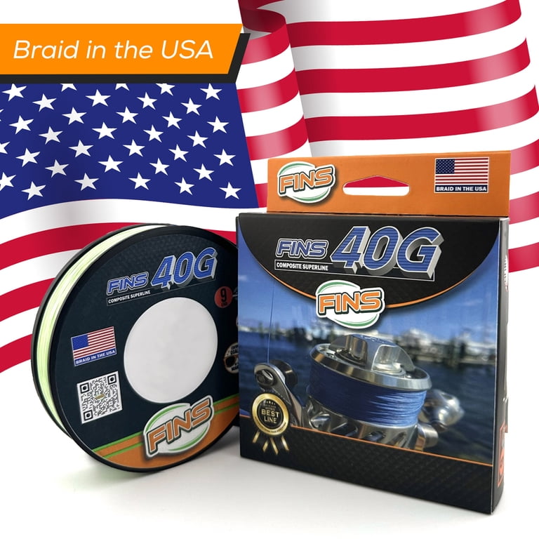 45 lb braided fishing line FINS Braids 40G High Strength-to-Diameter Ratio Braided Fishing Line, Green 45  lb 500 Yds