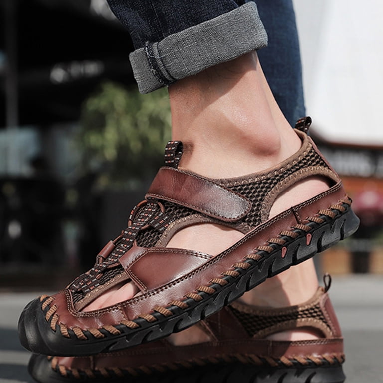 Mens Brown Closed Toe Leather Athletic Outdoor Hiking Sport Casual Sandal Shoes Willtoo Mens Outdoor Hiking Sandals Casual Fashion Leather  main image 4