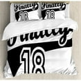 thumbnail image 3 of 18th Birthday Duvet Cover Set Twin Size, Finally Eighteen Quote Basketball Logo Icon Seemed Sports Movement Image, Decorative 2 Piece Bedding Set with 1 Pillow Sham, Black and White, by Ambesonne, 3 of 3