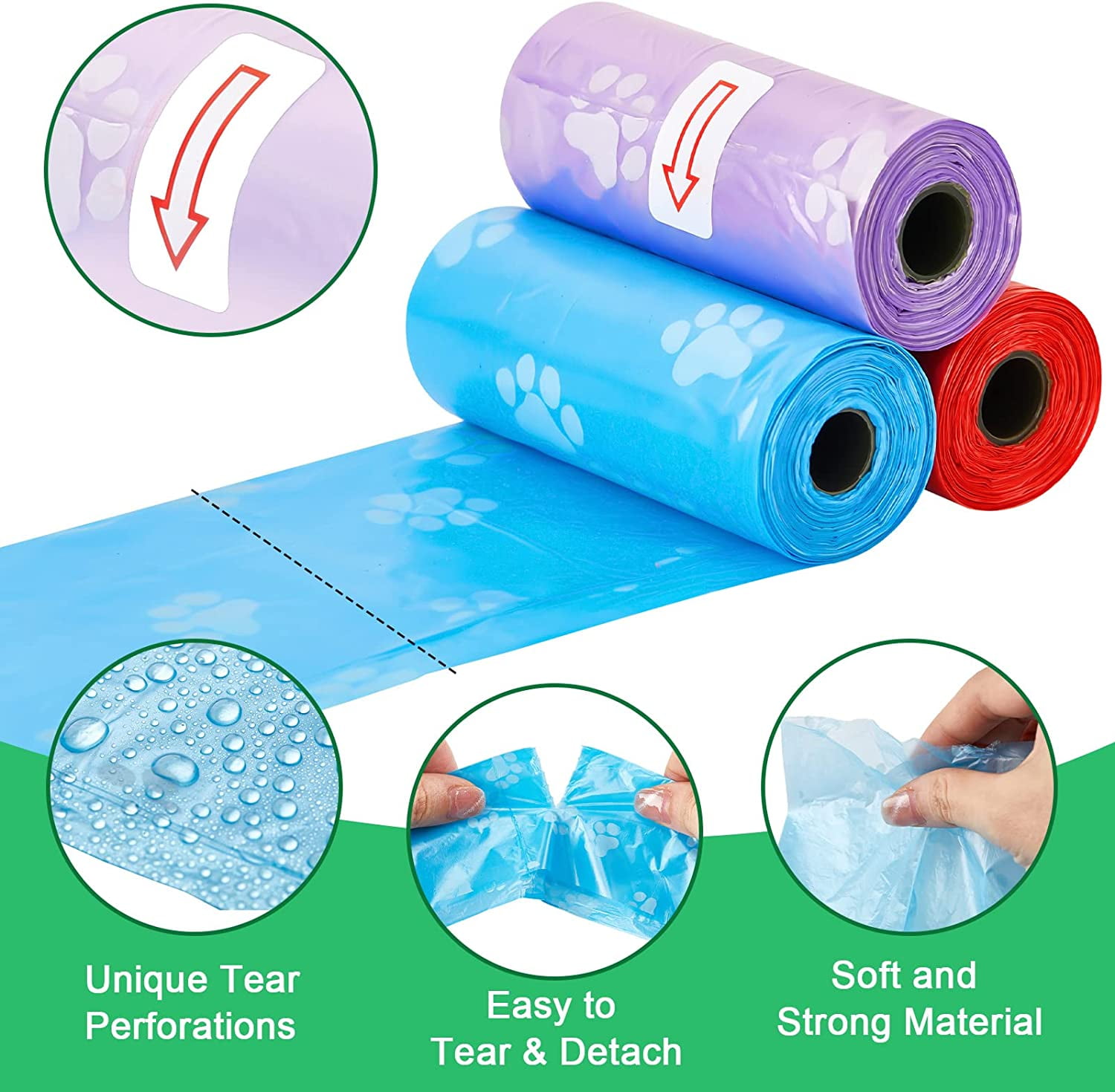3000 Counts 200 Rolls Dog Poop Bag Plastic Dog Waste Bags Disposable For Doggie Pets Poop Outdoor Walking Travel Mixed Colors(Paw Print Style)