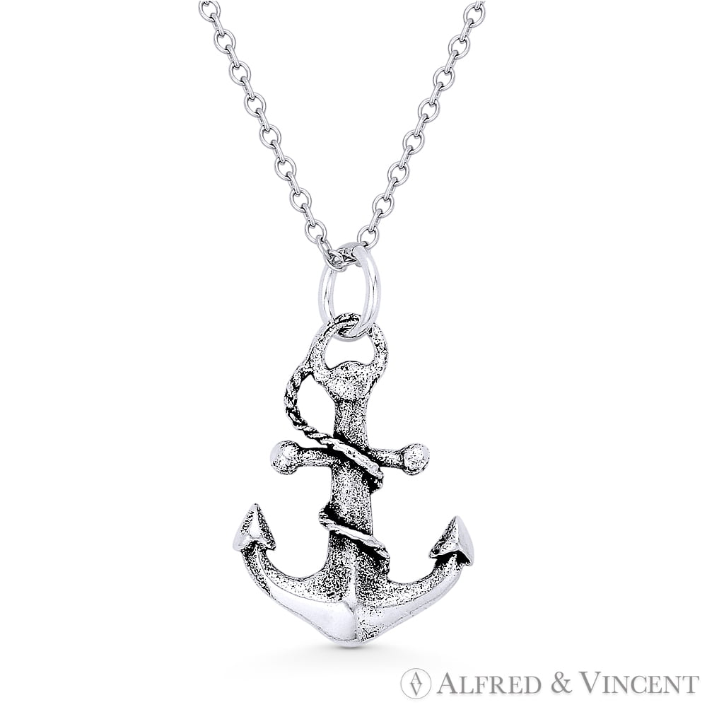 Plain Anchor Nautical Rope Charm .925 Sterling Silver Pendant
