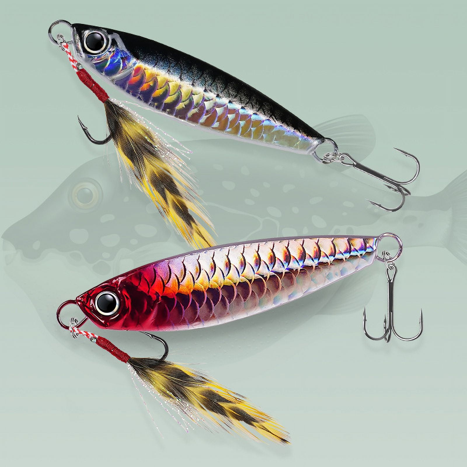 2PC Fishing Lures Jigs Iron Plate Fish Scale Pattern All Water Layer Blue Green White black Pink Red Baits