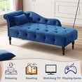 thumbnail image 3 of Holaki 60.6" Velvet Chaise Lounge Buttons Tufted Nailhead Trimmed Solid Wood Legs with 1 Pillow,Blue, 3 of 7