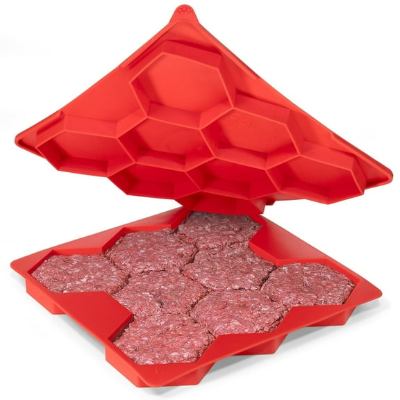 Patty Storage Container - 8 in 1 Silicone Burger Mold, Non-Stick Burger Press & Freezer Container