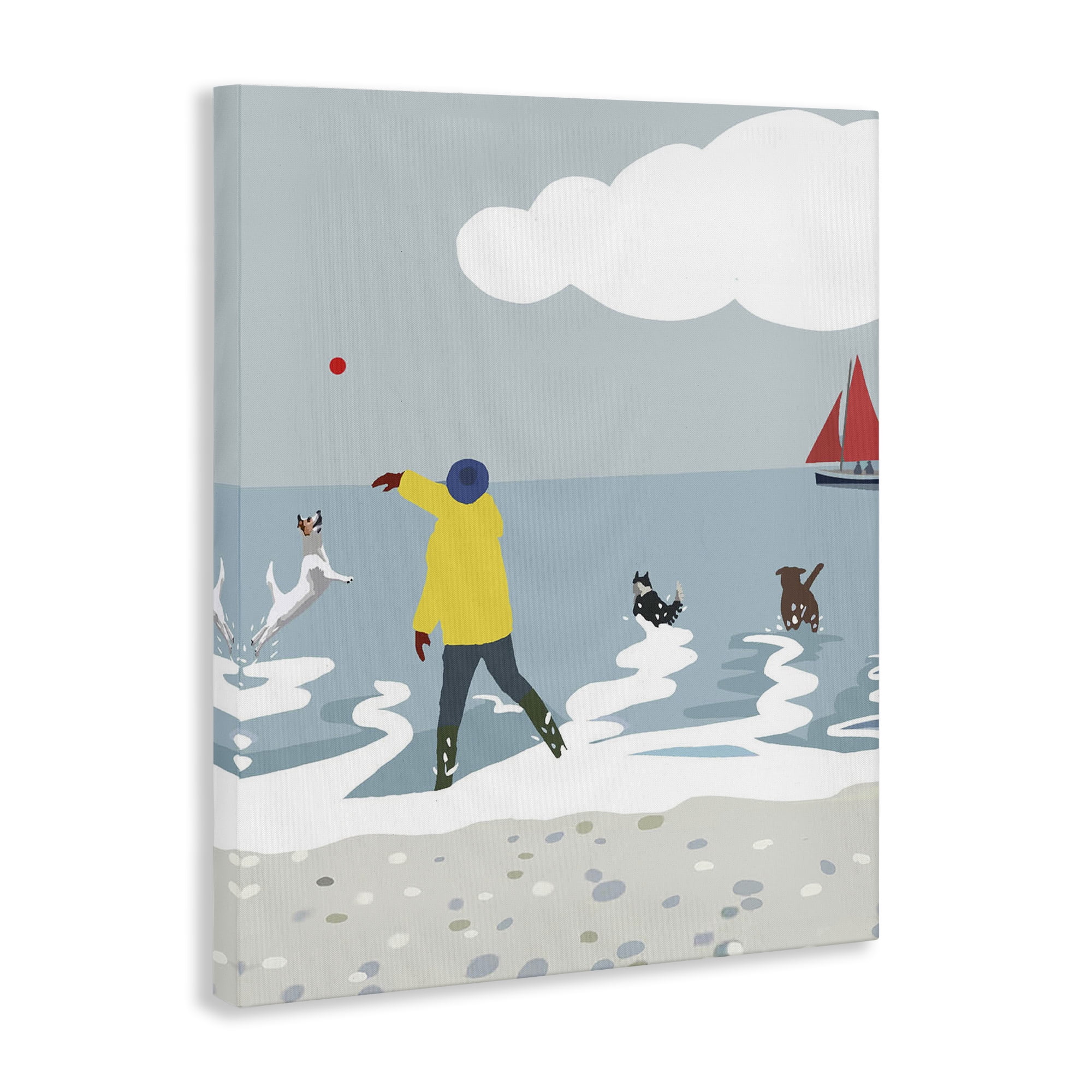 Stupell Industries Catching Ball on Beach Nautical & Beach Painting Wrapped Canvas Art Print Wall Art, 36 x 48