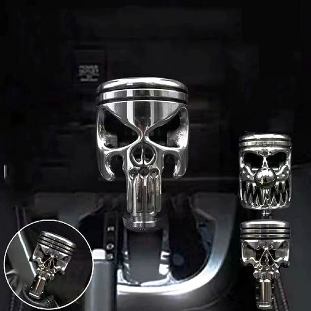 Fiudx Pomo de Palanca de Cambios con Forma de Calavera, Forma Única de Pistón de Motocicleta, Construcción de Acero Inoxidable, Diseño de Agarre Ergonómico, Ajuste Universal para Vehículos Manuales y