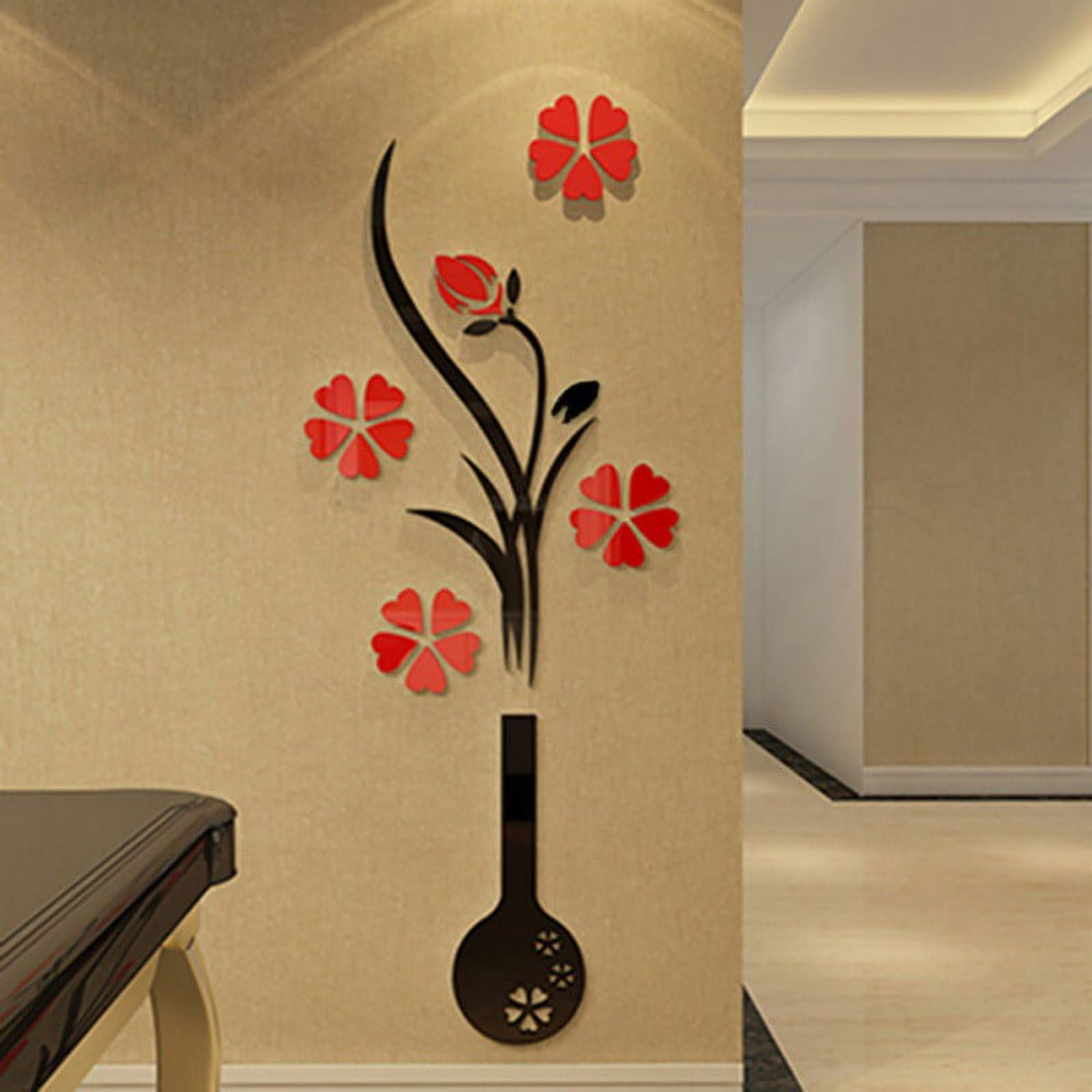 Vase Of Flowers Crystal Acrylic Mirror Wall Stickers Entranceway